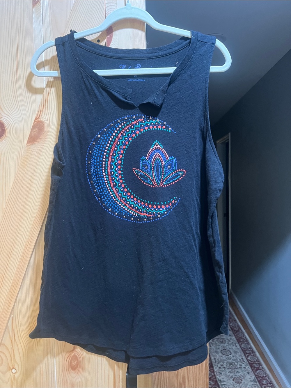 Lucky Brand Black Tank with Crescent Moon & Lotus Dot Design size xl